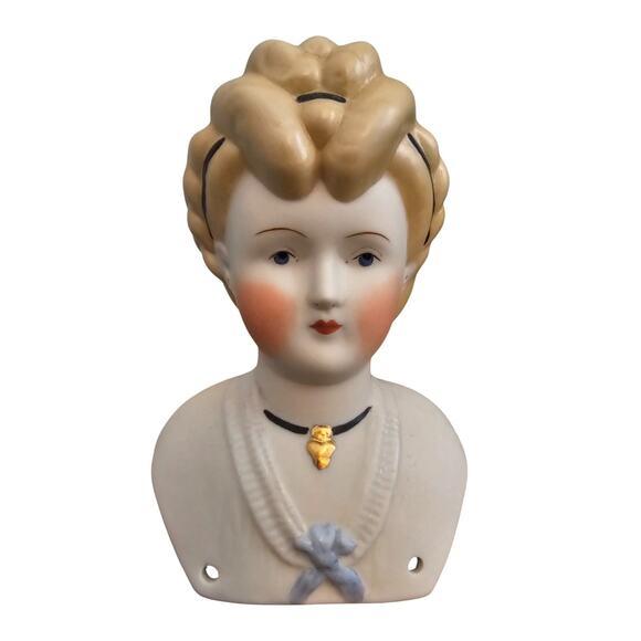 Vintage Hand Painted Bisque Doll Bust Head Germany Porcelain Style Blonde - Picture 1 of 7